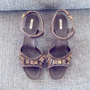 Miu Miu Bronze Gem Embellished Sandals